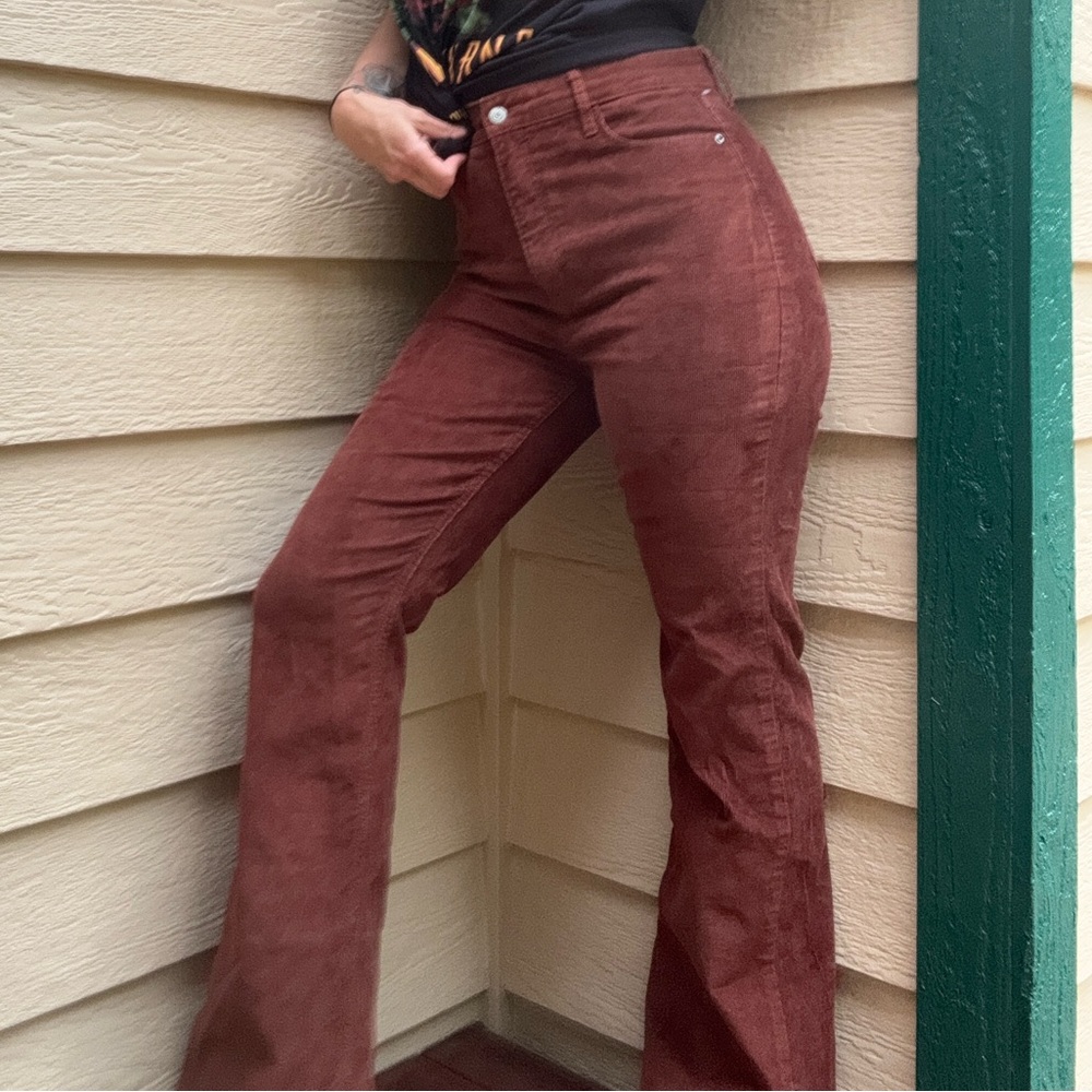 Brown High Waist Flare Corduroy Pants